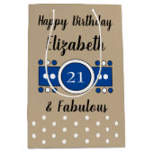 Happy Birthday 21 en geweldig bruin blauw Medium Cadeauzakje (Voorkant)