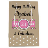 Happy Birthday 21 en geweldig bruin roze Medium Cadeauzakje (Voorkant)