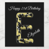 Happy Birthday 21st legant Letter E Monogram Wijn Etiket (Enkel label)