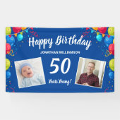 Happy Birthday, 2 foto's, elke leeftijd, vun ballo Spandoek (Horizontaal)