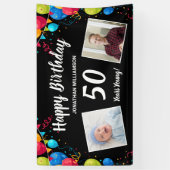 Happy Birthday, 2 foto's, elke leeftijd, vun ballo Spandoek (Verticaal)