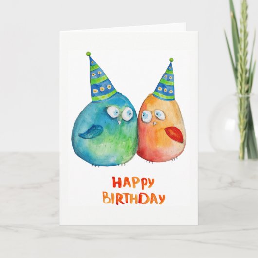 Happy Birthday 2 kleine vogeltjes leeg van binnen Kaart (Voorkant)