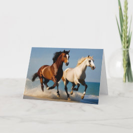 Happy Birthday 2 paard galoppert op het strand Bedankkaart