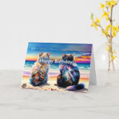 Happy Birthday 2 Waterverf Cats Kaart (Gele Bloem)