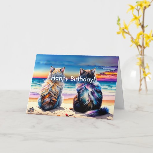 Happy Birthday 2 Waterverf Cats Kaart (Gele Bloem)