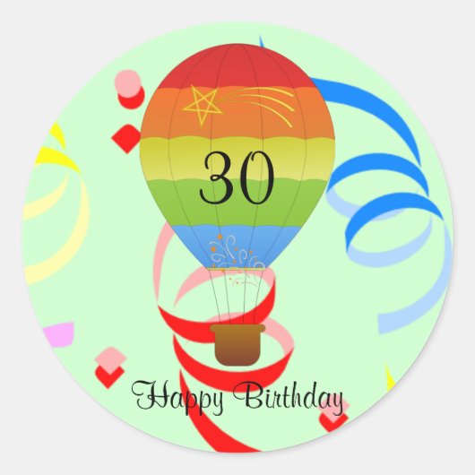 Happy Birthday "30" hot air ballonsticker Ronde Sticker (Voorkant)