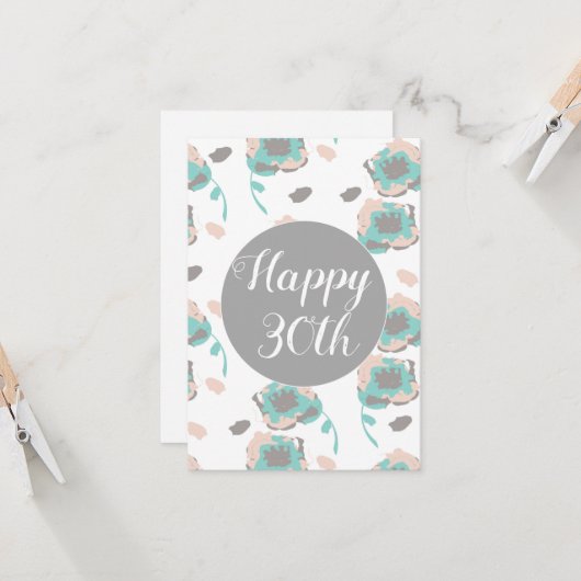 Happy Birthday 30th 50th Floral Kaart (Voorkant / Achterkant in situ)