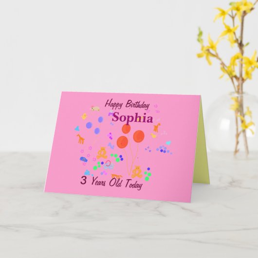 Happy Birthday 3 jaar oud Kaart (Gele Bloem)