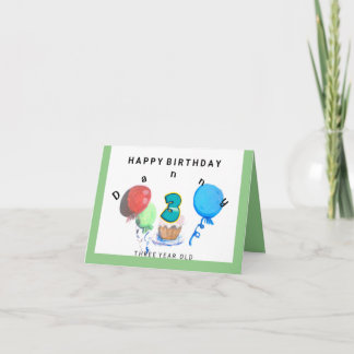 Happy Birthday 3 jaar oud rood, blauw, groene ball Kaart