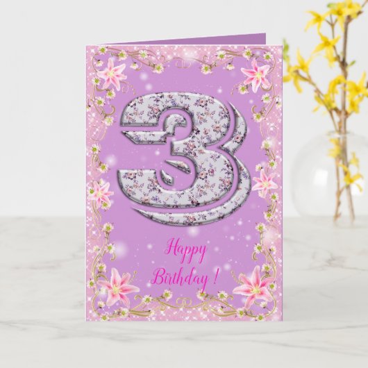 Happy Birthday 3 Kaart (Gele Bloem)