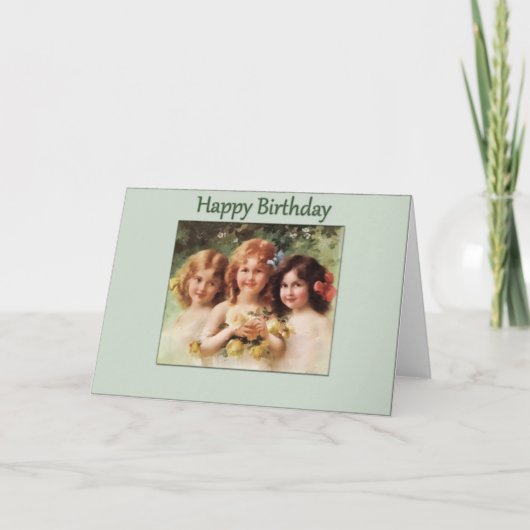 Happy Birthday-3  meisjes Kaart (Voorkant)