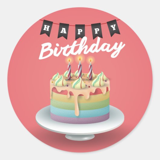 Happy Birthday 3D taart black bunting Ronde Sticker (Voorkant)