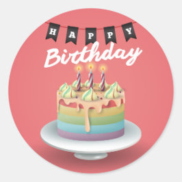 Happy Birthday 3D taart black bunting Ronde Sticker