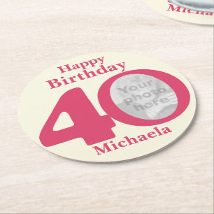 Happy birthday 40 naam en fotopapier onderzetters