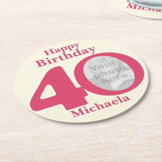 Happy birthday 40 naam en fotopapier onderzetters (Gebogen)