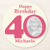 Happy birthday 40 naam en fotopapier onderzetters (Voorkant)