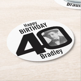 Happy birthday 40 naam en fotopapier onderzetters