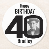 Happy birthday 40 naam en fotopapier onderzetters (Voorkant)