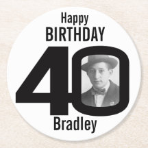 Happy birthday 40 naam en fotopapier onderzetters
