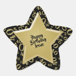 Happy Birthday: 40 Nummer Patroon Gold en zwart Ster Sticker