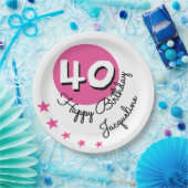 Happy Birthday 40th Pink Custom Name Papieren Bordje (Feest)