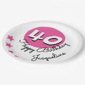 Happy Birthday 40th Pink Custom Name Papieren Bordje (Gekanteld)