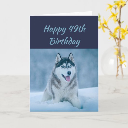Happy Birthday 49th 49th 49th Husky Dog Humor Kaart (Gele Bloem)