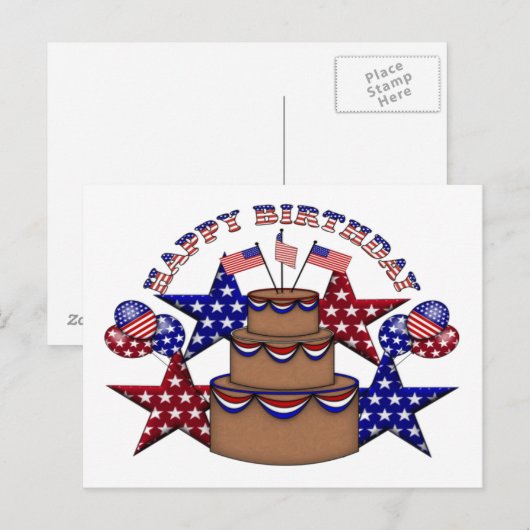 Happy Birthday 4 juli Briefkaart (Voorkant / Achterkant)