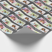 Happy Birthday 4 Photo Collage Pattern Gray Cadeaupapier (Hoek)