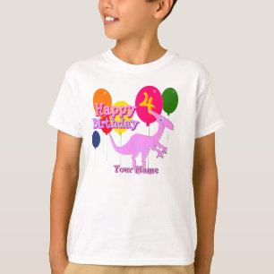 Happy Birthday 4 Years Balloon Dinosaur T-Shirt