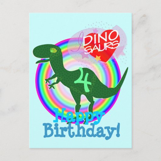 Happy Birthday 4 Years T-Rex Dino Postcard Briefkaart (Voorkant)