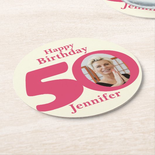 Happy birthday 50 naam en fotopapier onderzetters (Gebogen)
