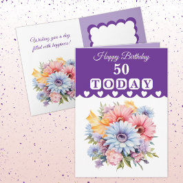 Happy Birthday 50 vandaag bloemen paarse Kaart