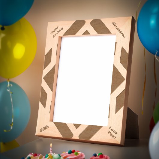 Happy Birthday 50e moderne houten Afbeelding Gegraveerde Lijstjes