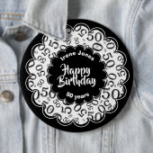 Happy Birthday, 50th Black/White Number Pattern Ronde Button 6,0 Cm (In situ)