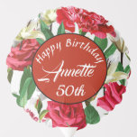 Happy Birthday 50th Floral Waterverf personaliseer Ballon<br><div class="desc">Deze elegante Happy Birthday 50th Floral Waterverf Personalize Balloon kan voor om het even welke naam en leeftijd worden gepersonaliseerd. De bloemen van rood,  wit met groene bladeren zijn heel . Pas het aan u aan.</div>