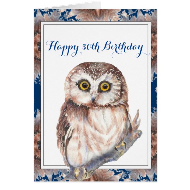 Happy Birthday 50th Fun Little Owl Bird (Voorkant)