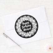 Happy Birthday 50th Number Pattern Black and White Ronde Sticker (Envelop)