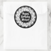 Happy Birthday 50th Number Pattern Black and White Ronde Sticker (Tas)