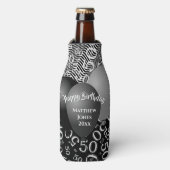 Happy Birthday 50th Number Pattern Black/White 50 Flesjeskoeler (Fles Voorkant)