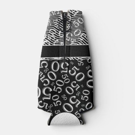 Happy Birthday 50th Number Pattern Black/White 50 Flesjeskoeler (Achterkant)