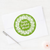 Happy Birthday 50th Number Pattern Green/White Ronde Sticker (Envelop)