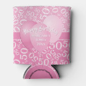 Happy Birthday 50th Number Pattern Pink/White 50 Blikjeskoeler (Voorkant)