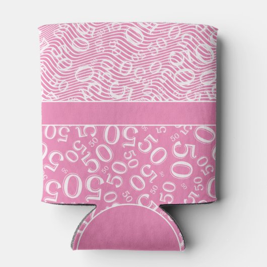 Happy Birthday 50th Number Pattern Pink/White 50 Blikjeskoeler (Achterkant)
