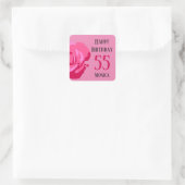 Happy Birthday 55 "Name" Roze Rose Vierkante Sticker (Tas)