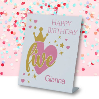 Happy Birthday #5 party Pedestal Sign Reclamebord Met Voetstuk