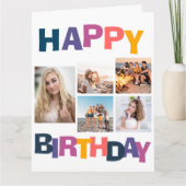 Happy Birthday 5 Photo Collage Colorful Kaart (Voorkant)