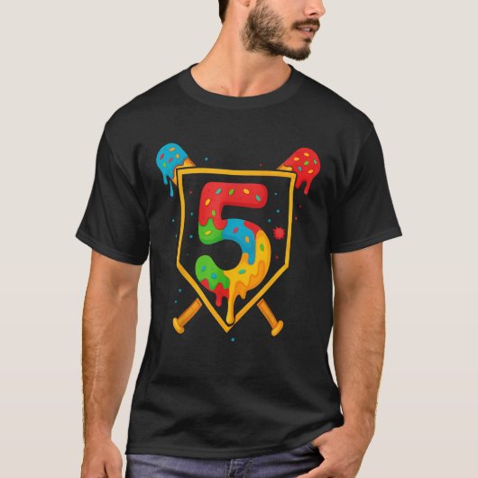 Happy Birthday 5 Year Old Baseball Ice Cream Sprin T-shirt (Voorkant)