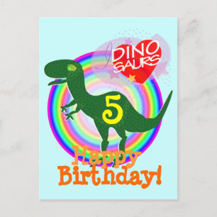 Happy Birthday 5 Years T-Rex Dino Briefkaart