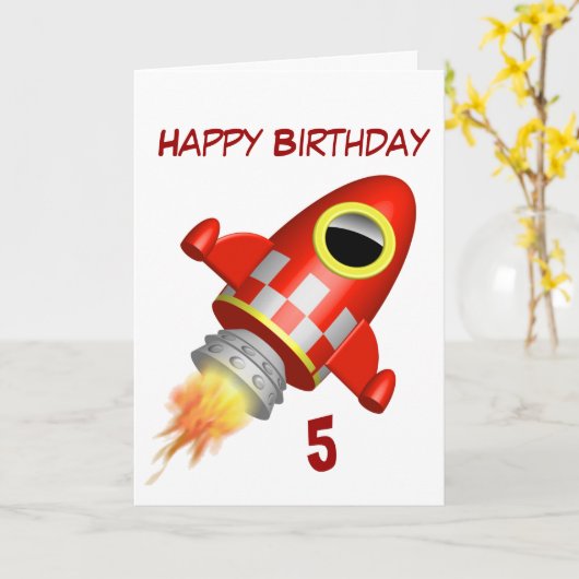 Happy Birthday 5th Little Rocket Theme Kaart (Gele Bloem)